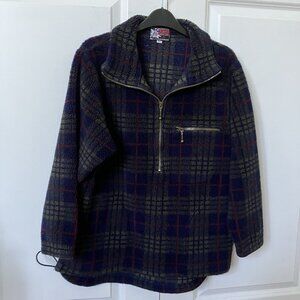 Vintage Bruzer Fleece Mens S Oversized Plaid 1/2 Zip Drawstring 90s Grandpa